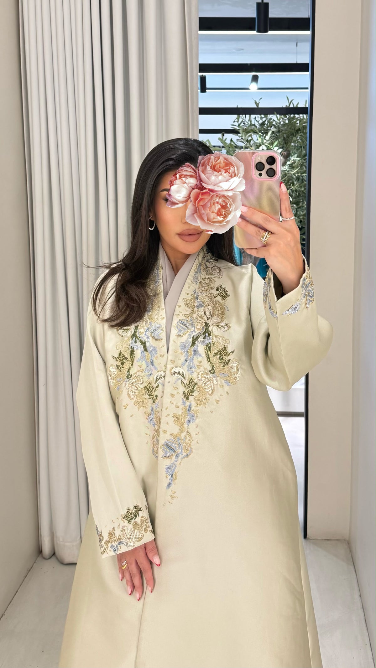 Premium Abaya Collection - Cream x Floral embellishments