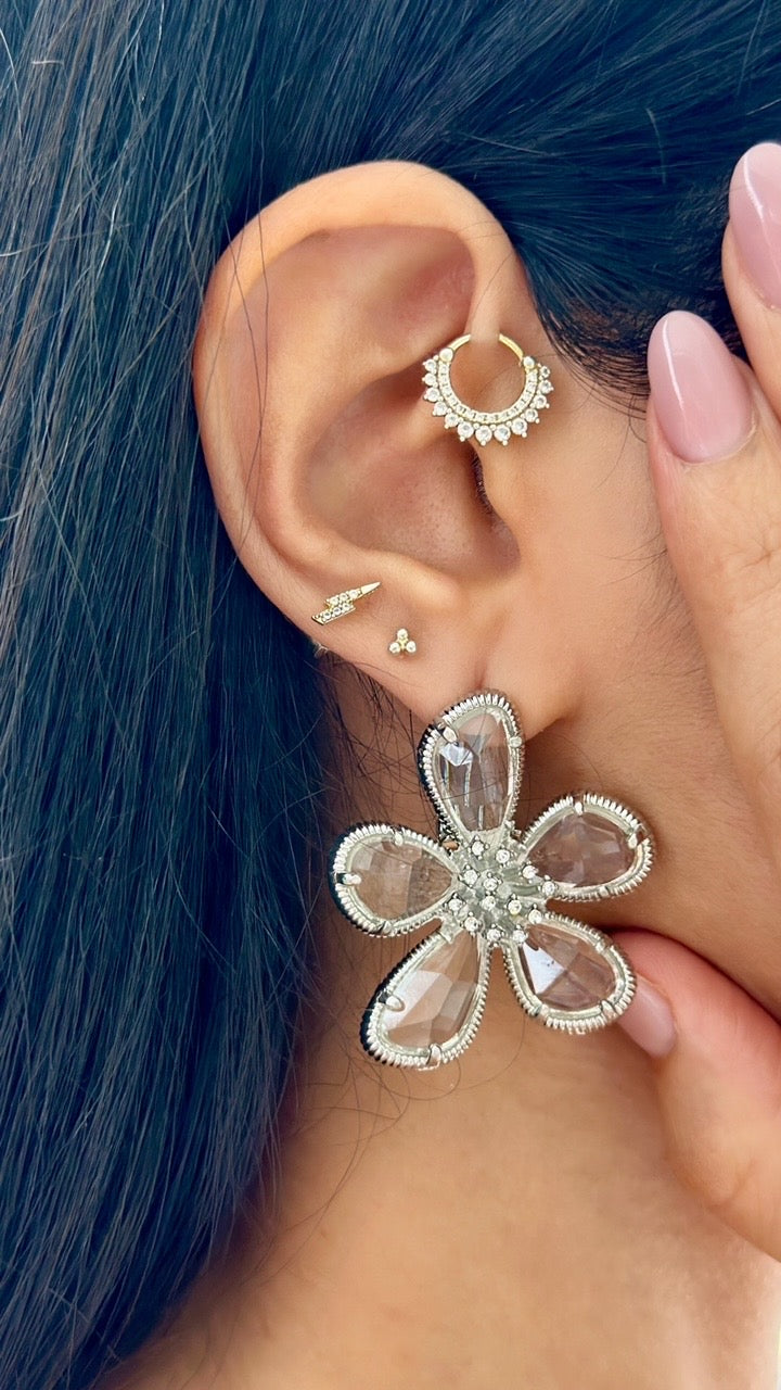 Silver Crystal flowers earrings