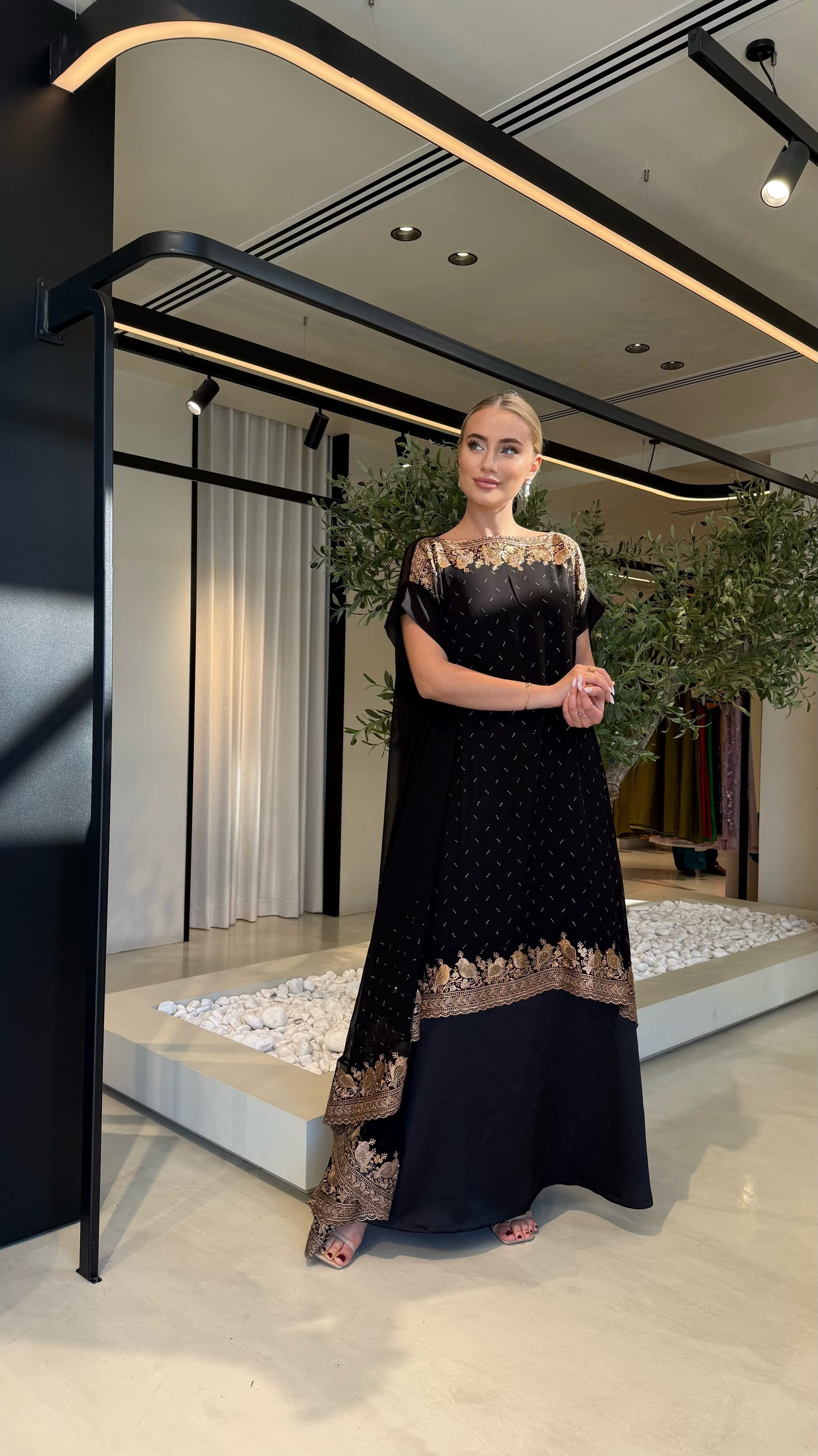 Double Layer Jelwa Kaftan-Black