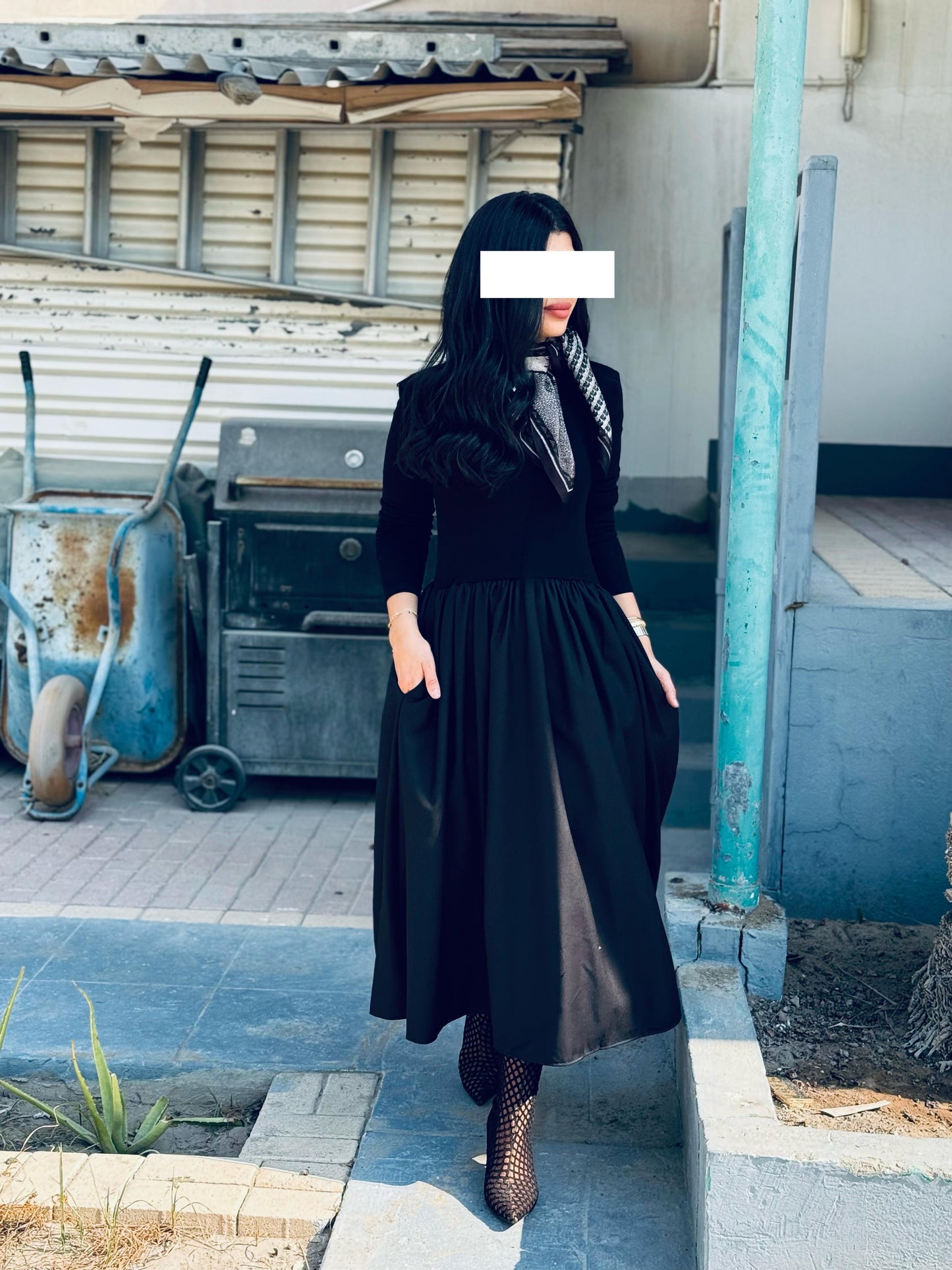 Winter Dress - Midi x Black x scarf