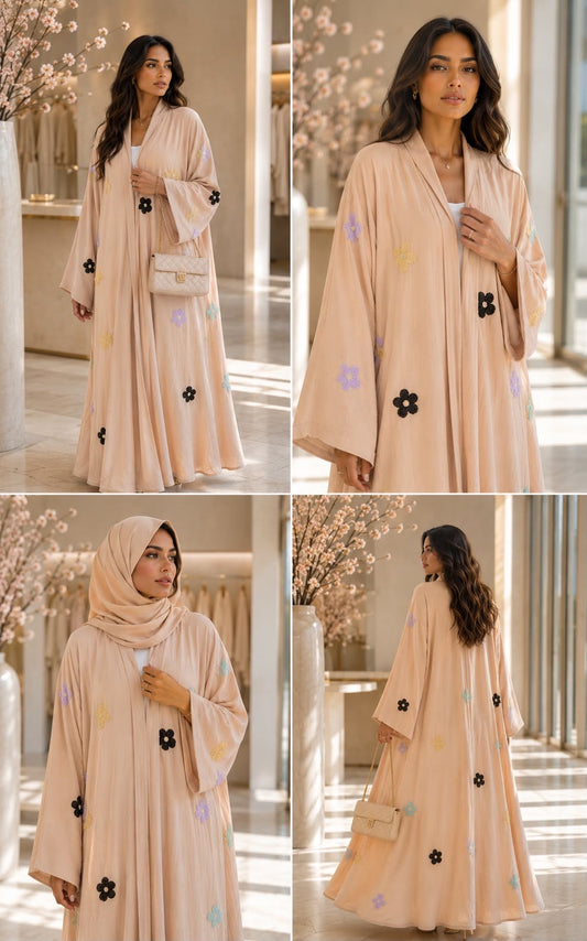 Blossom summer Abaya -Beige