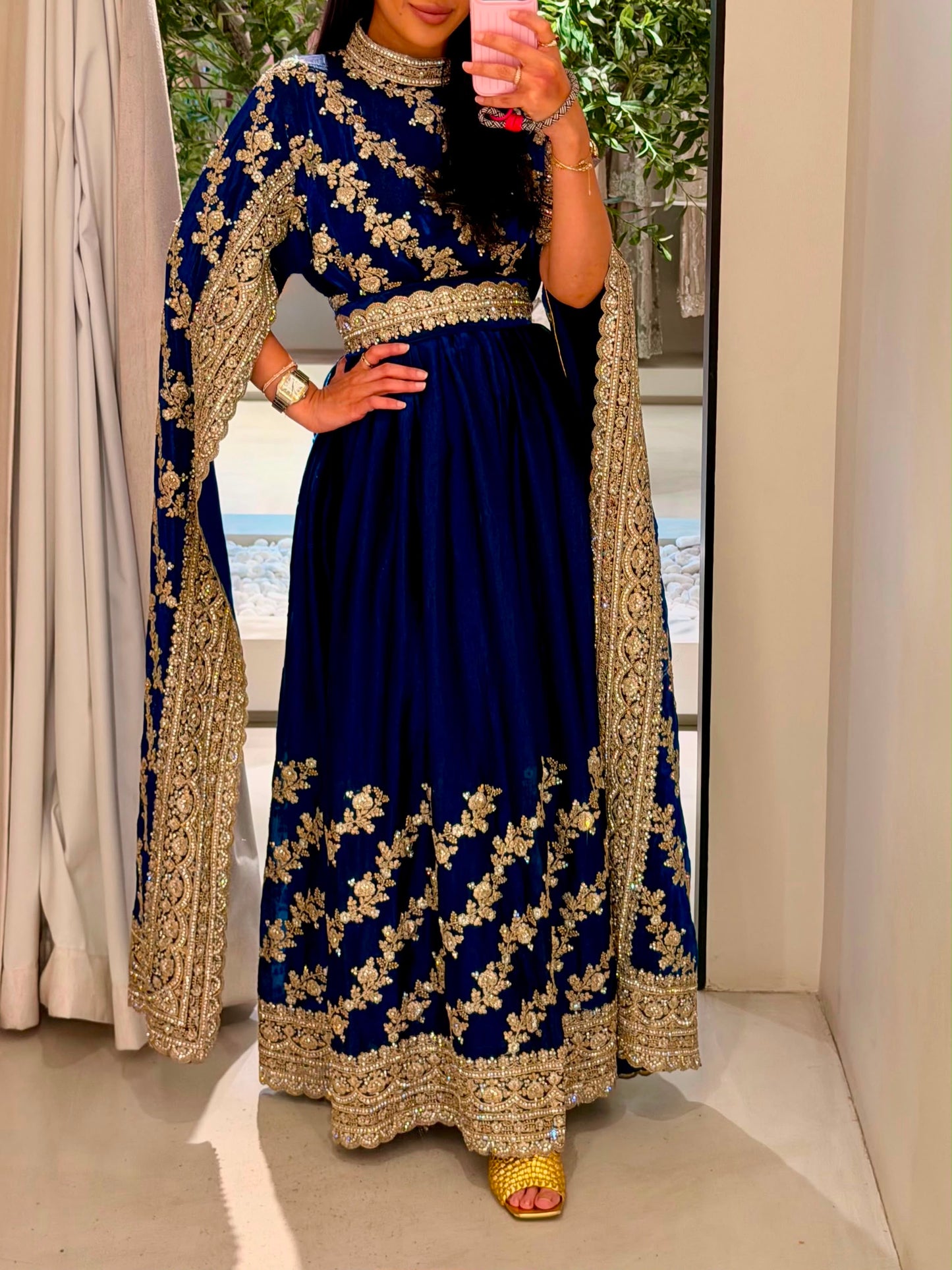 Long Cape sleeves Jelwa Kaftan -Royal Blue