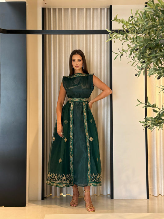 Jelwa Tulle Dress-Forest Green