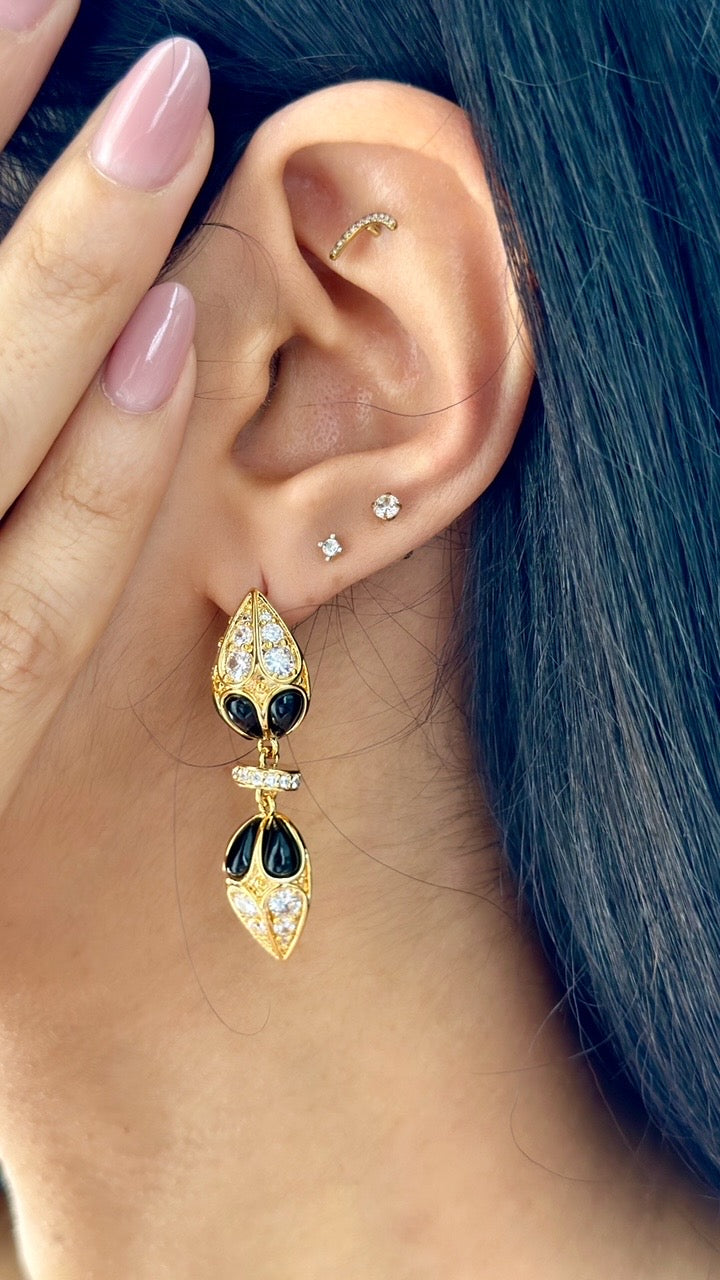 Gold x black vintage drop earrings