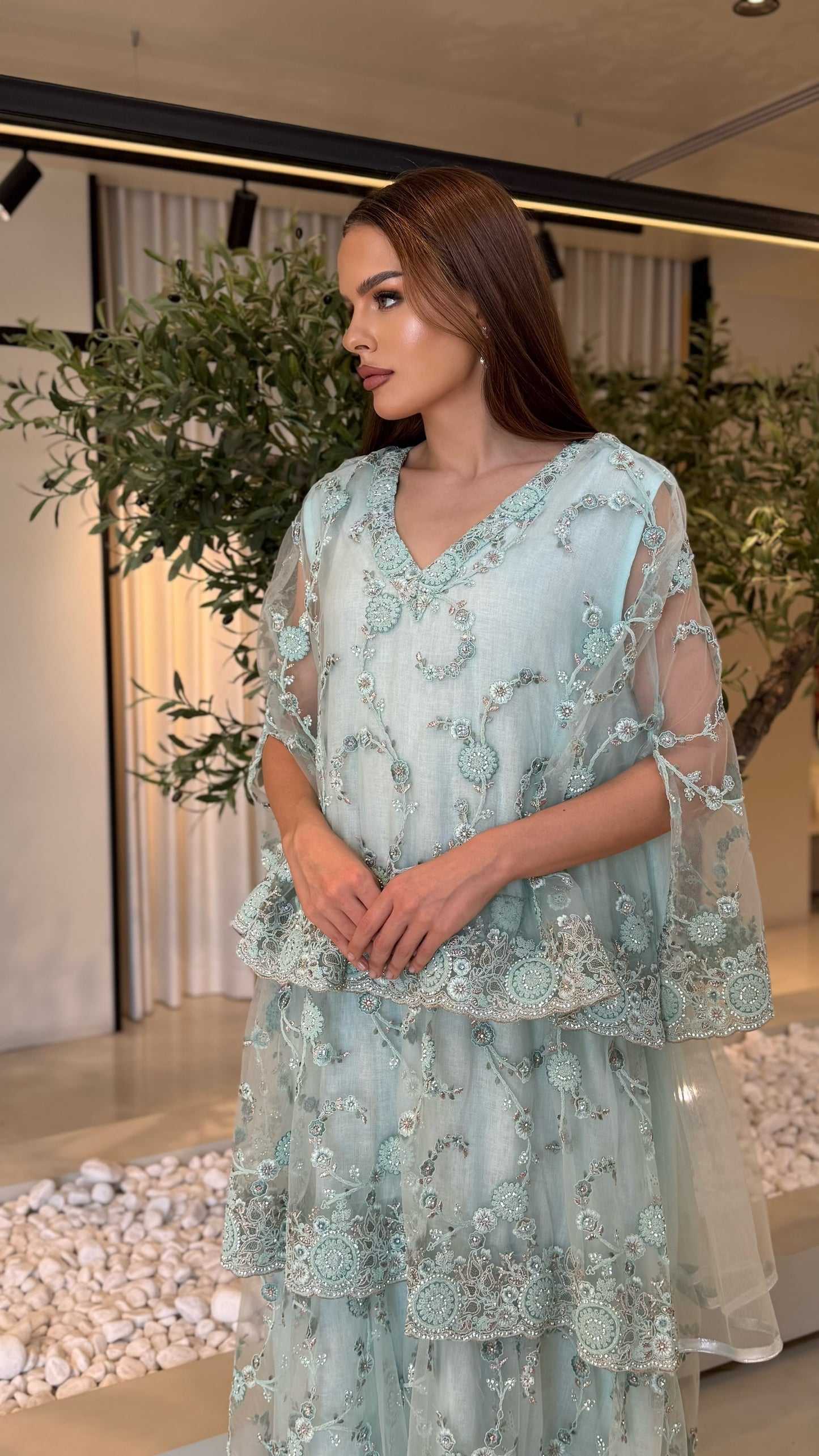 Triple Layer Jelwa Kaftan - Mint