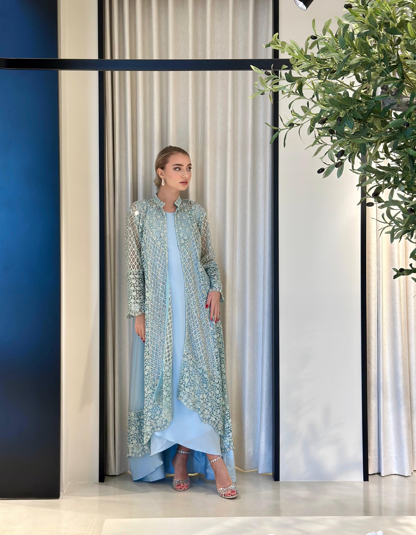 Jelwa two piece mirrors Kaftan - Sky Blue