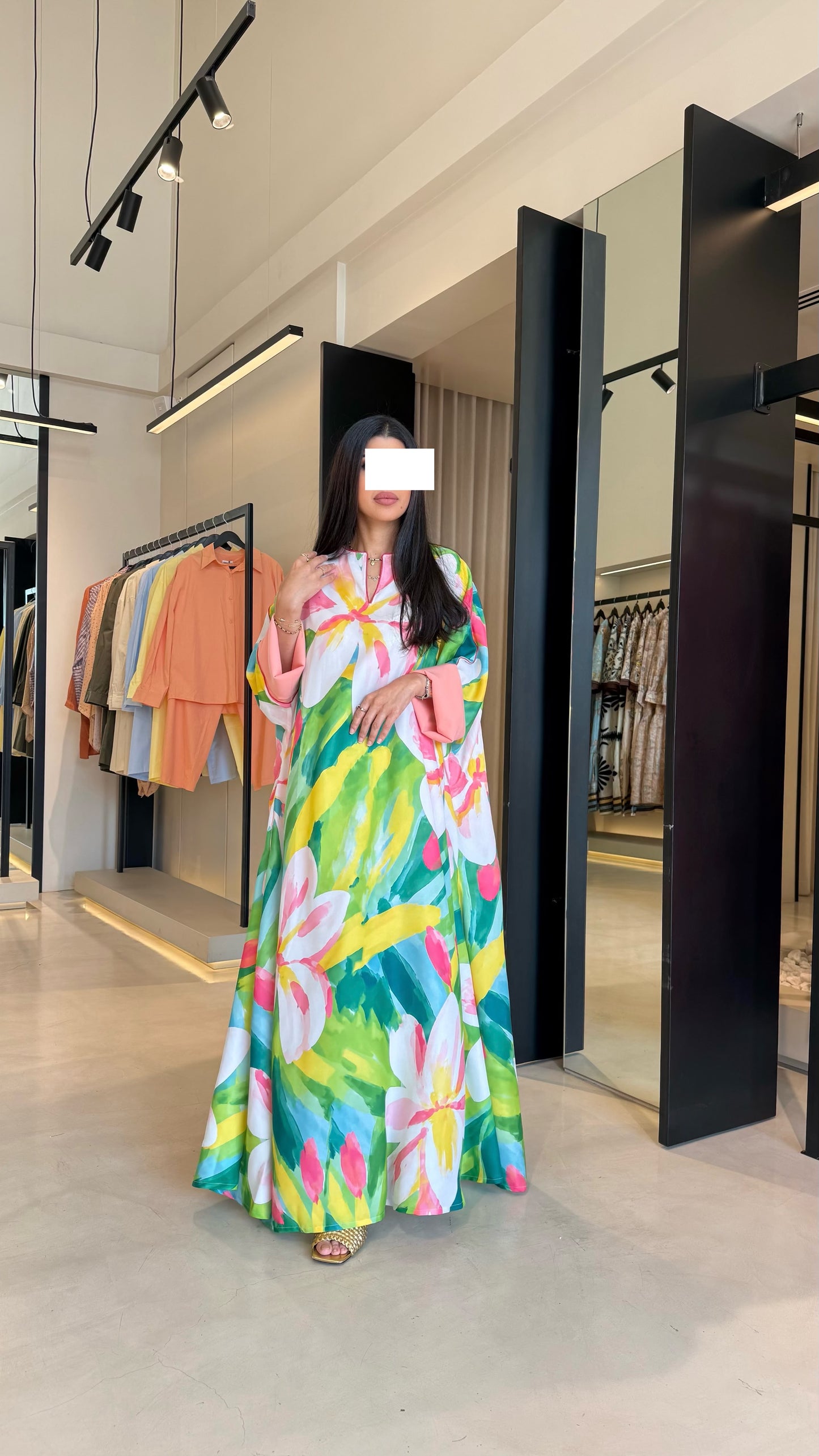 Summer floral kaftan  - Peach Sleeves
