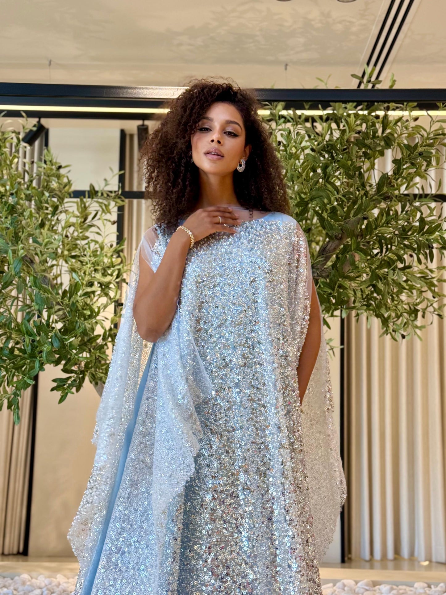 Jelwa Pearls Poncho- Sky Blue