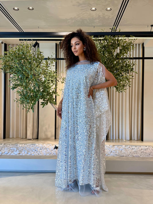 Jelwa Pearls Poncho- Sky Blue