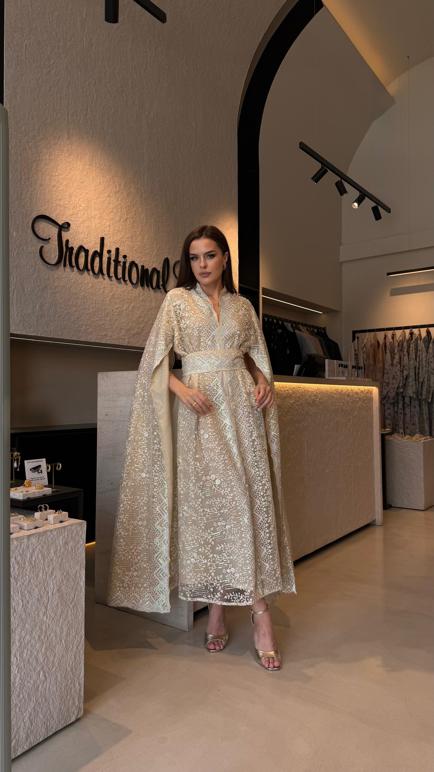 Jelwa Cape sleeves Kaftan - cream x crystals