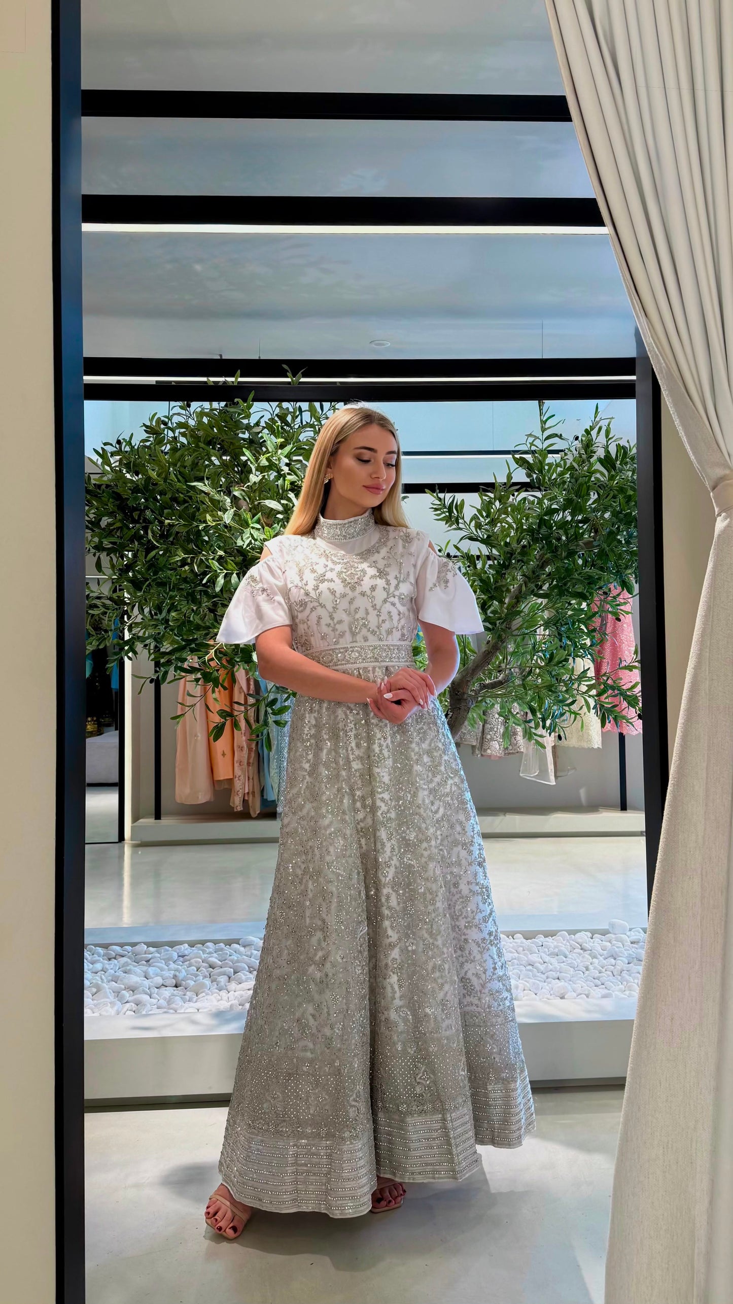 long fully embellished Jelwa Dress bridal- Cream