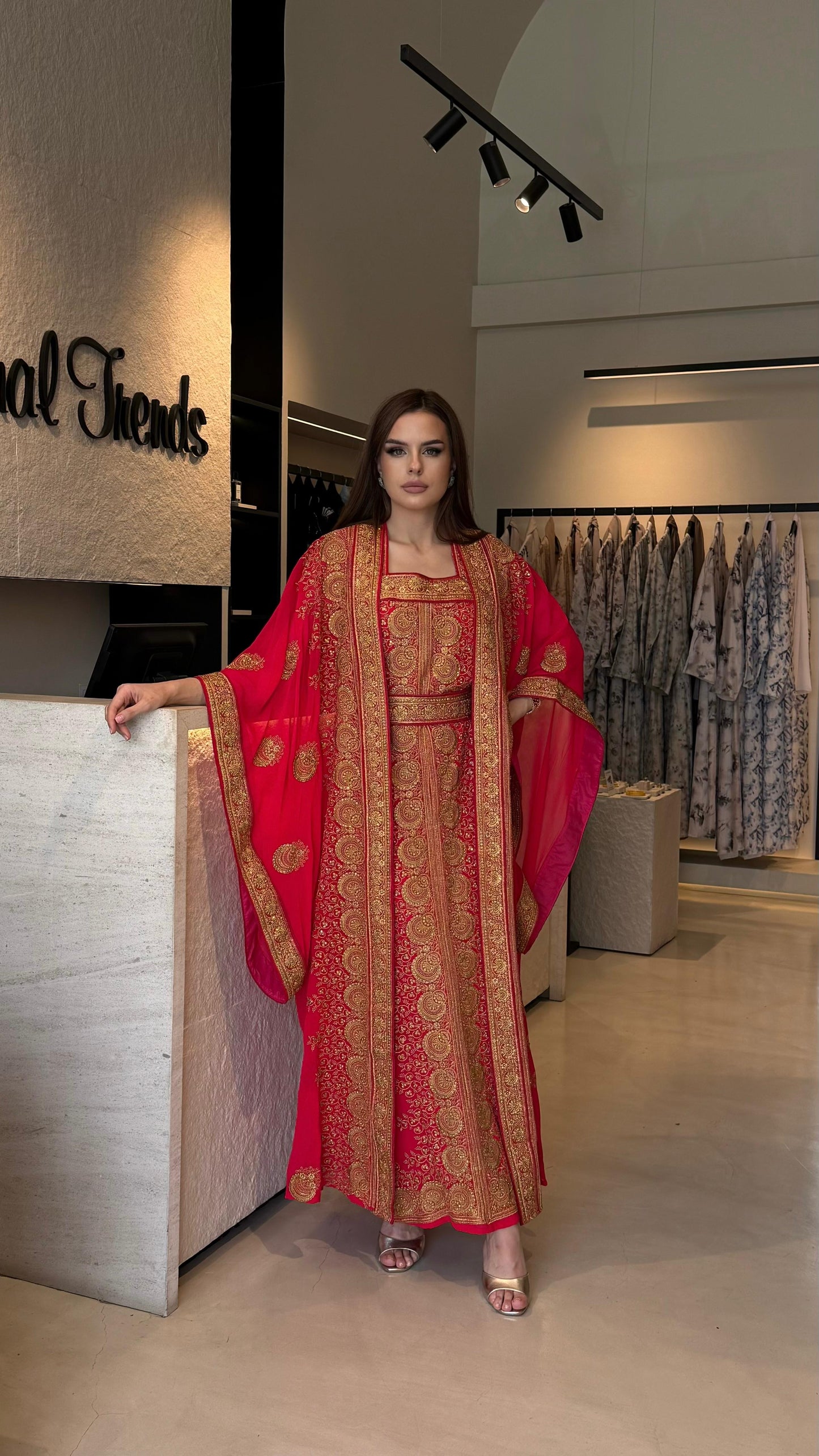 Jelwa wide sleeves Kaftan-Red