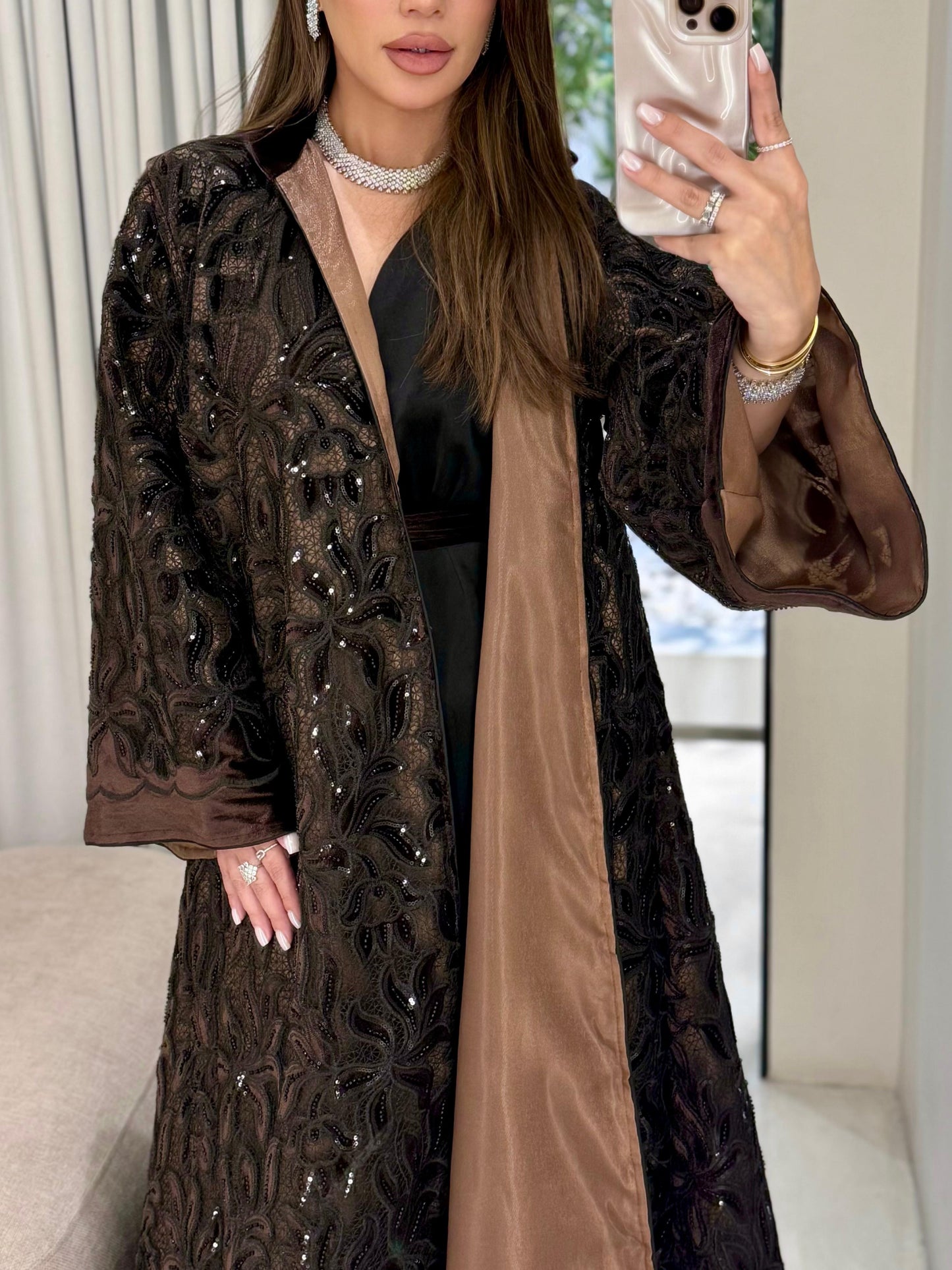 Velvet Bisht - Black x Brown x cutouts & Embellishments