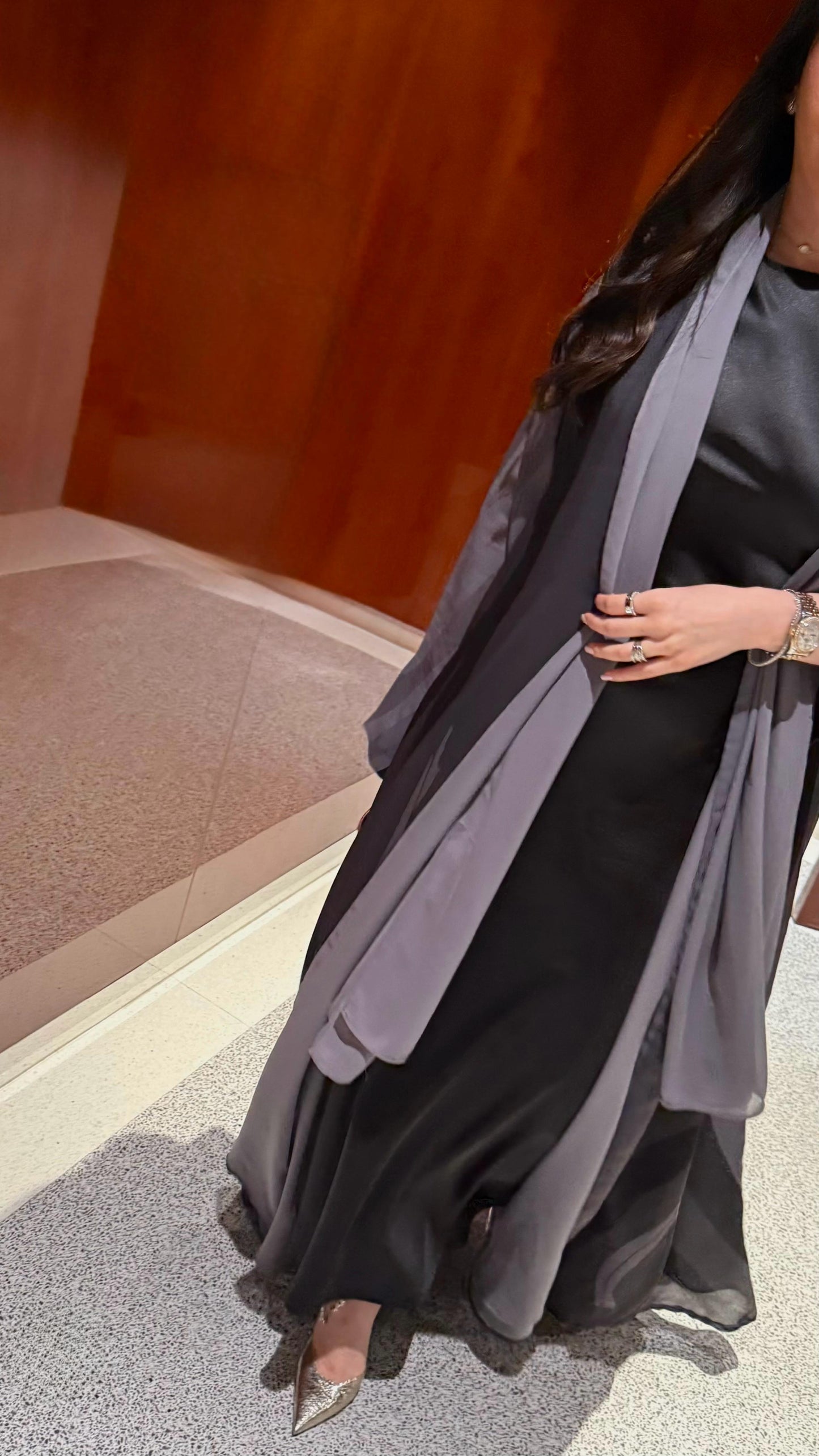 The Double Printed Chiffoun Abaya -Grey