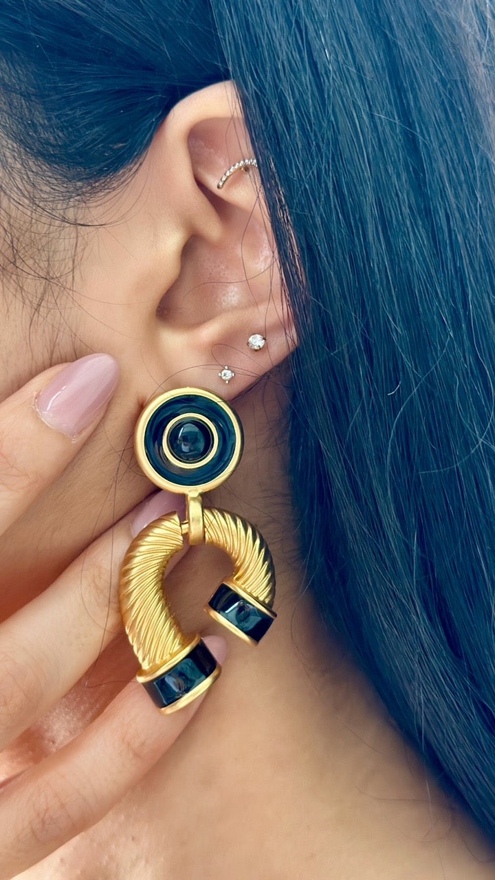 Black x gold drop earrings