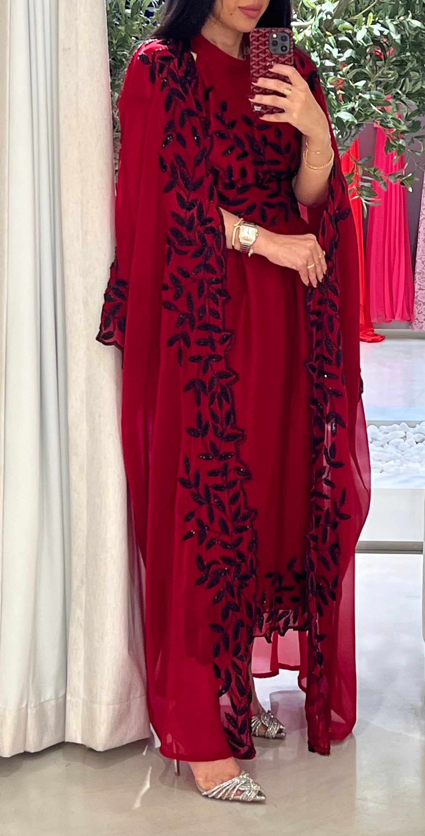 Two piece dress/ Bisht set- maroon x black