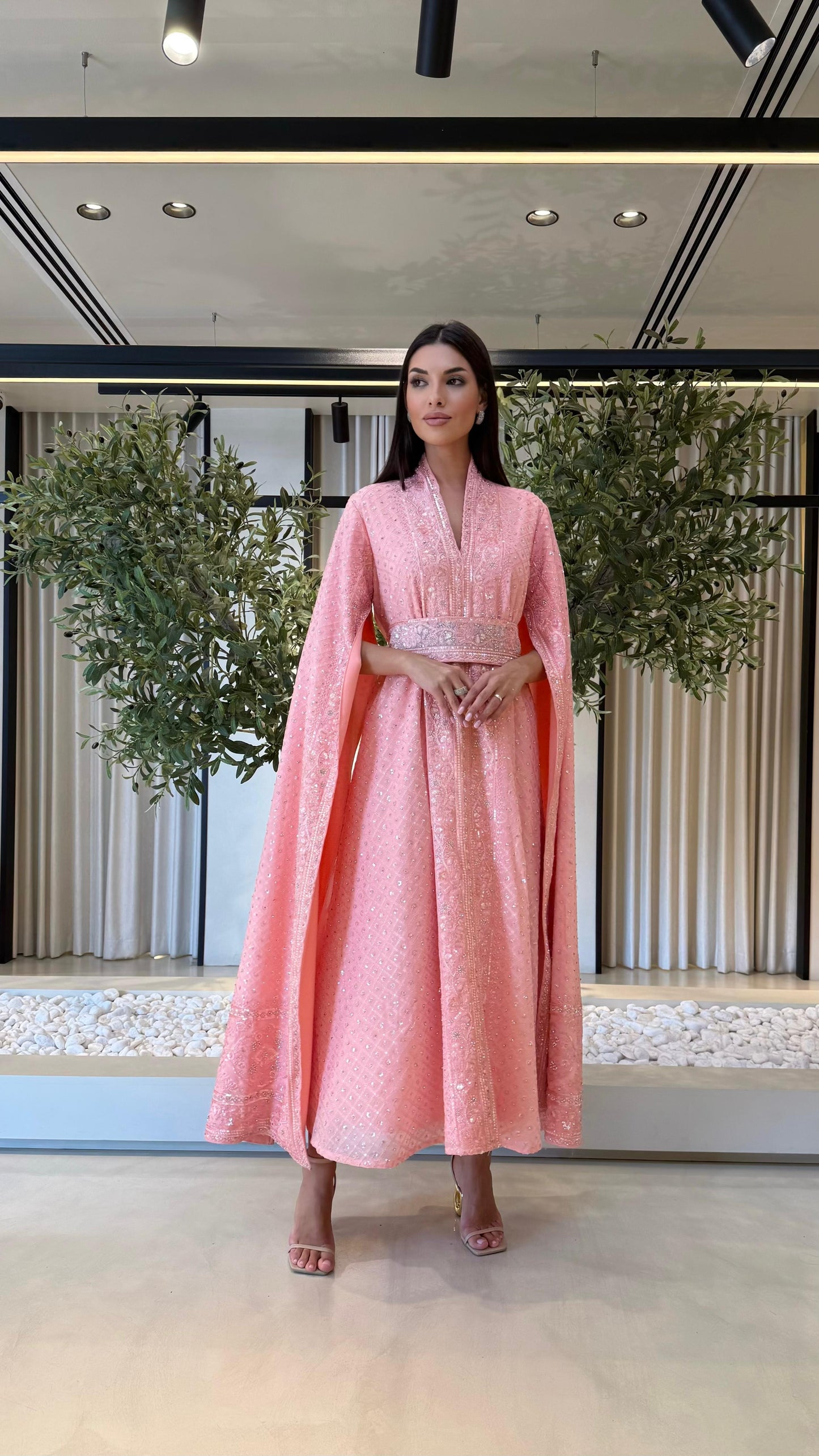 Cape Sleeves Jelwa Kaftan-Pink