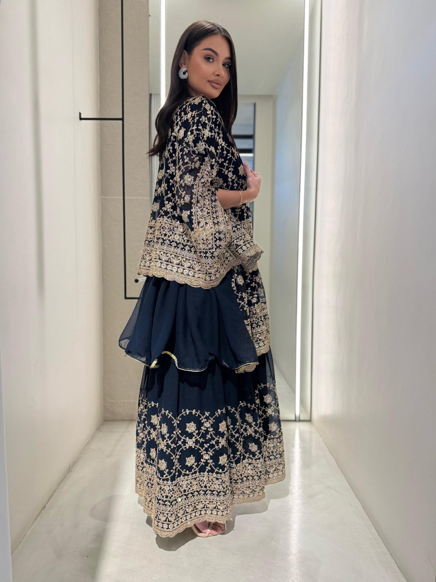 Triple Layer Cape Bisht-Dark Teal