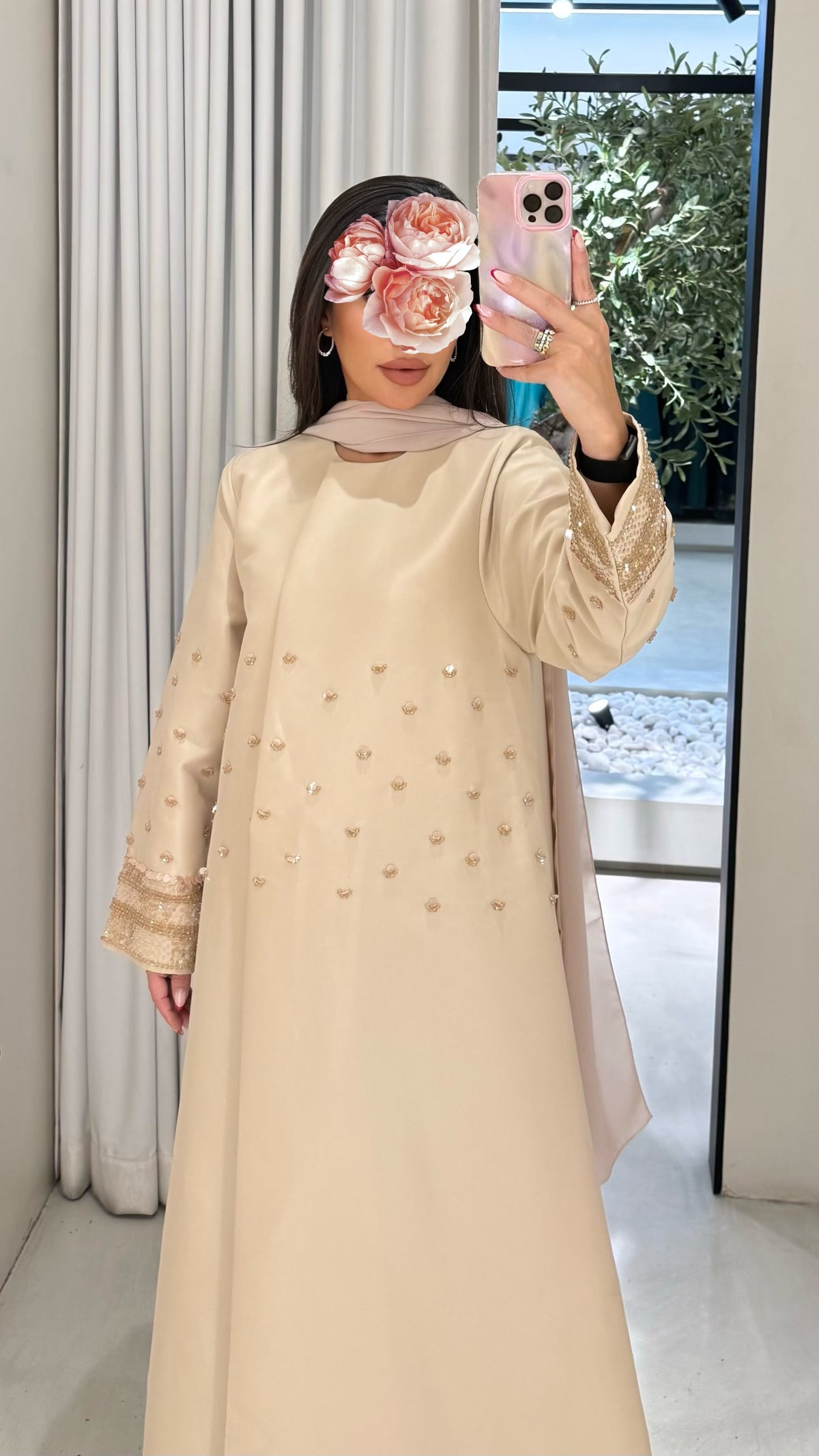Premium Abaya Collection - Peach Embellishments