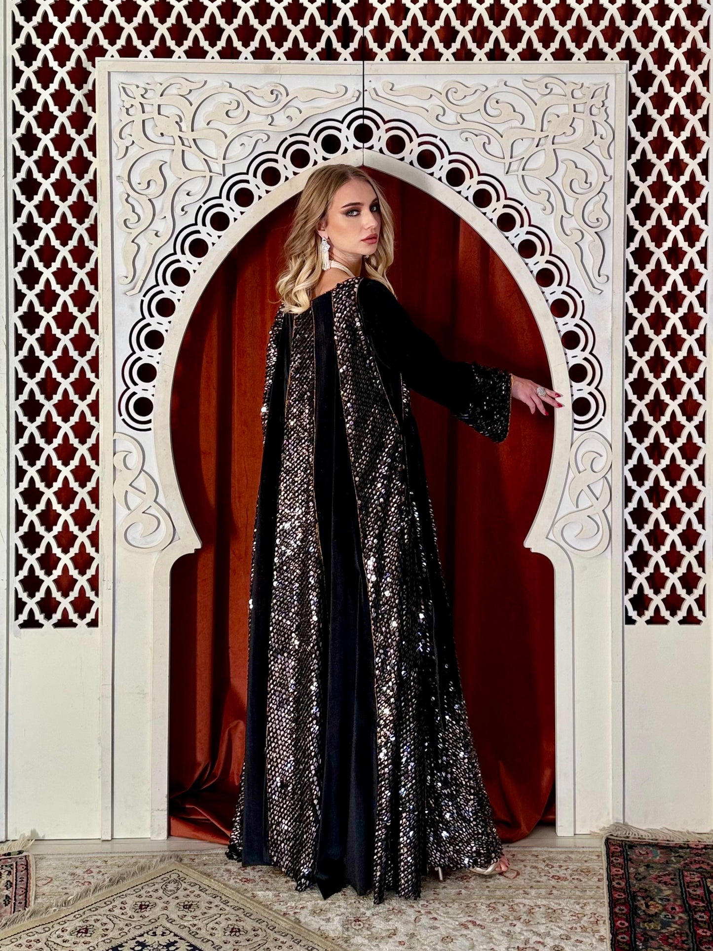 Velvet Sequin Kaftan- Black