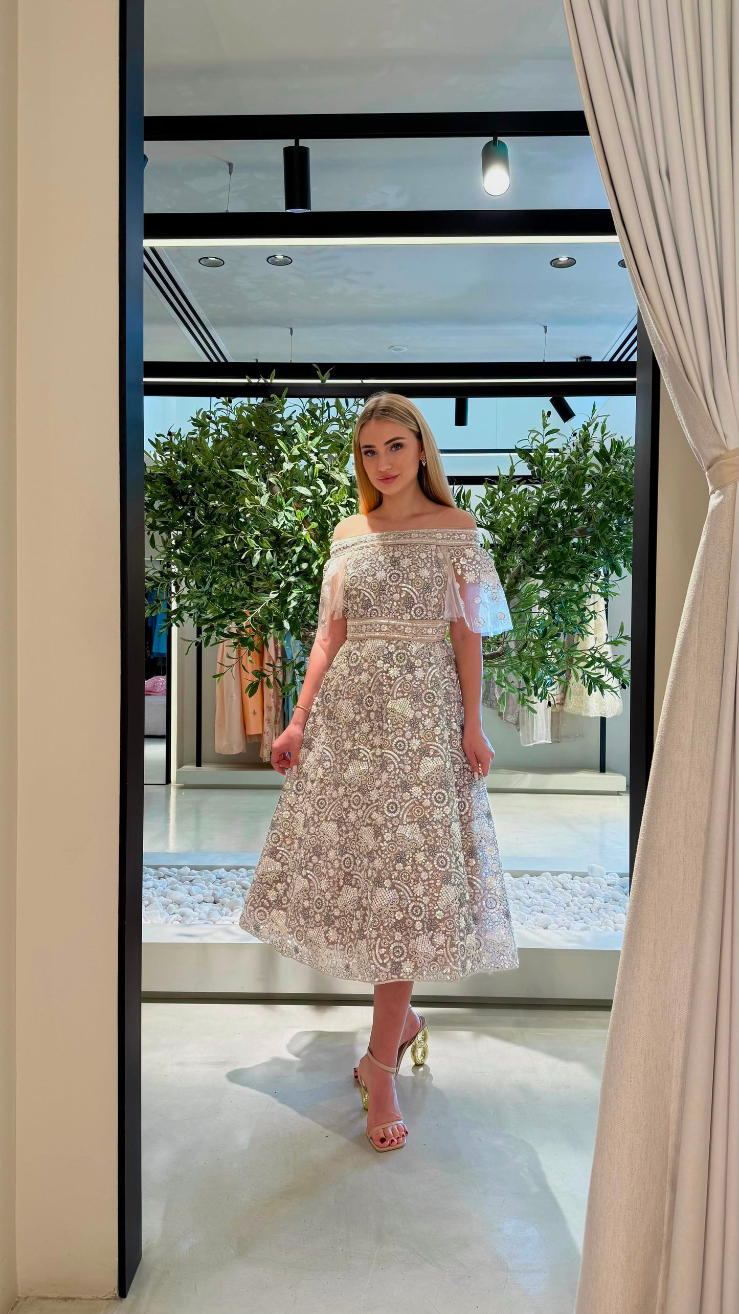 Midi fully embellished Jelwa Dress bridal- Lavender