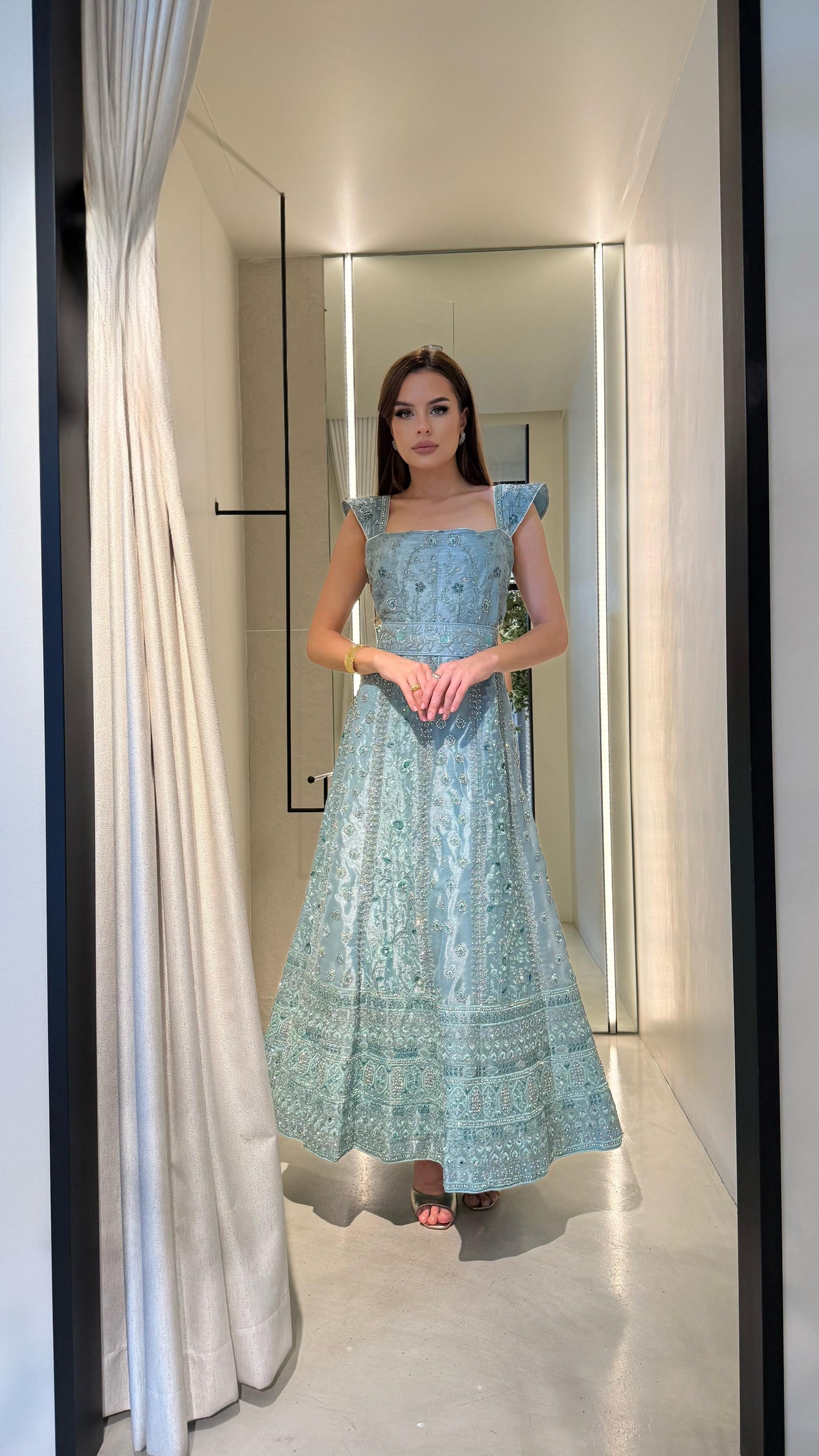 Long Jelwa bridal Dress  - Bluish Grey