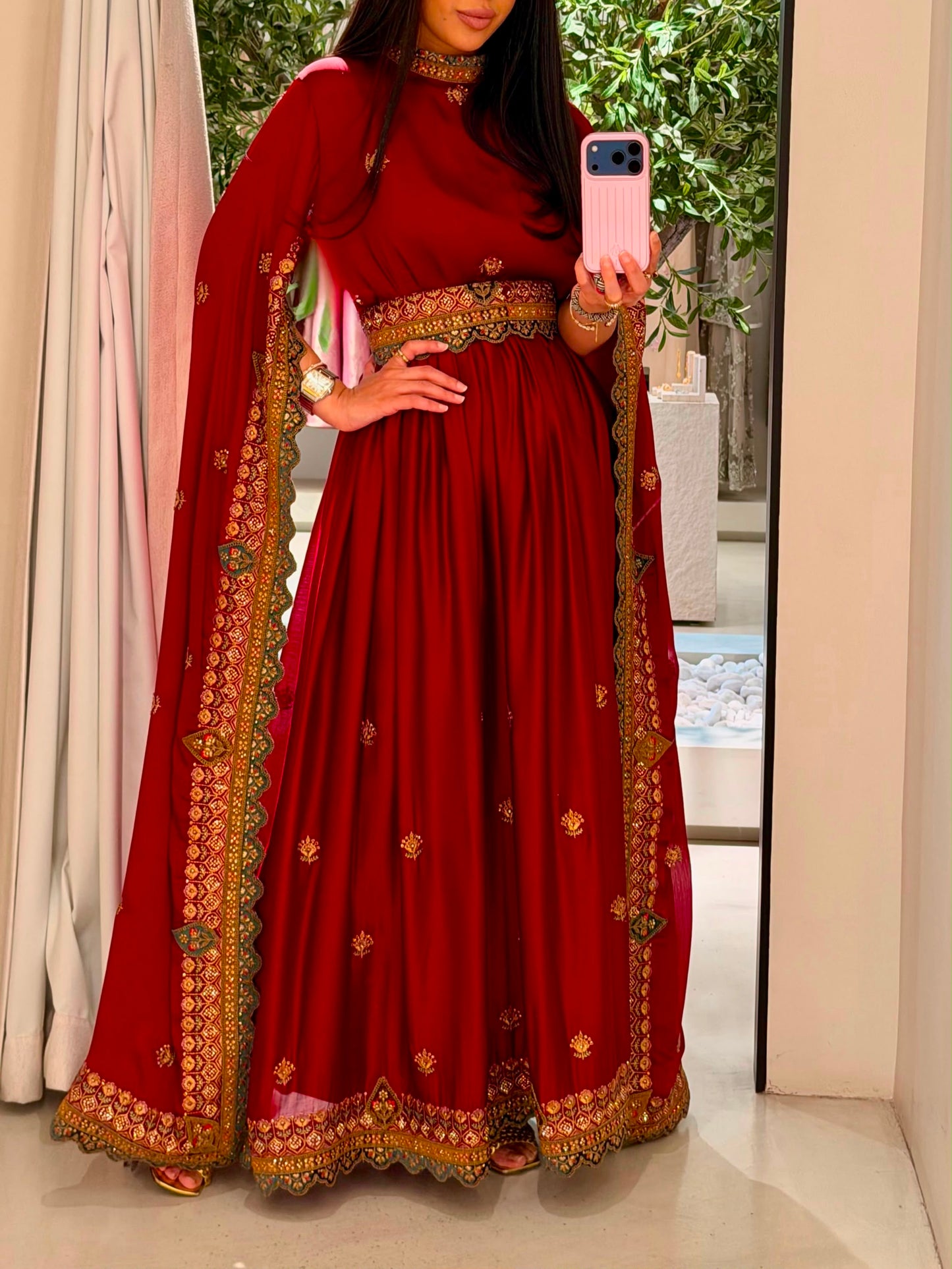 Long Cape sleeves Jelwa Kaftan -maroon