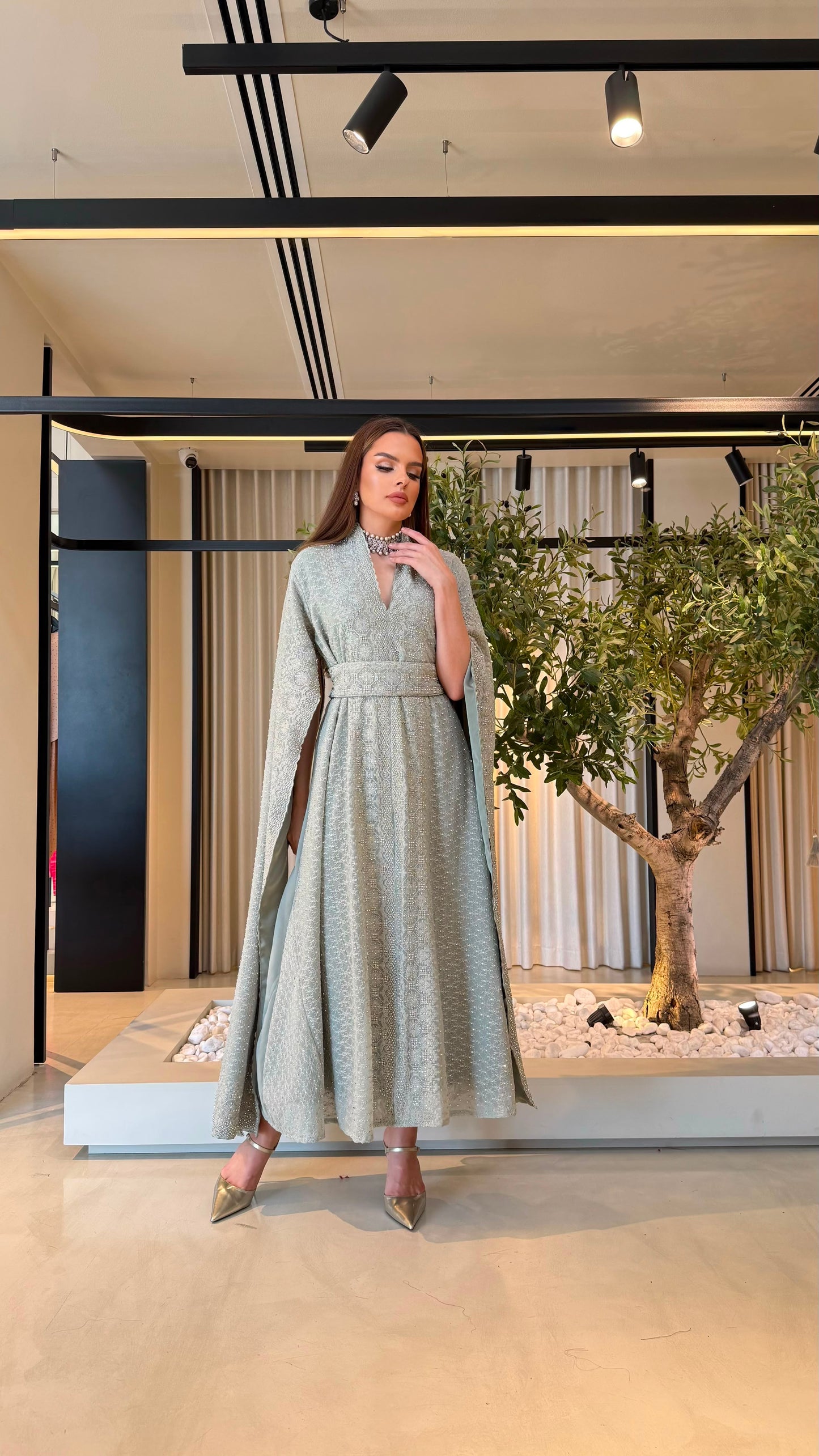 Cape Long sleeves Jelwa kaftan - mint
