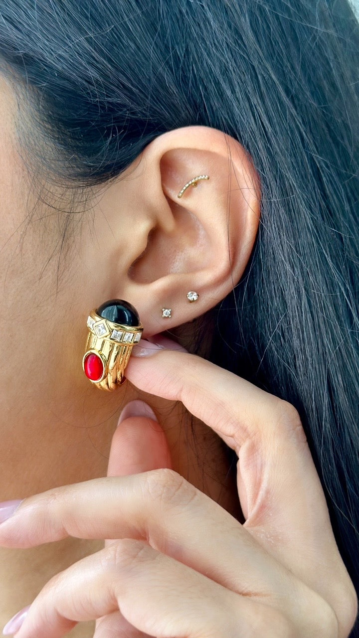 Gold x black x red vintage earrings