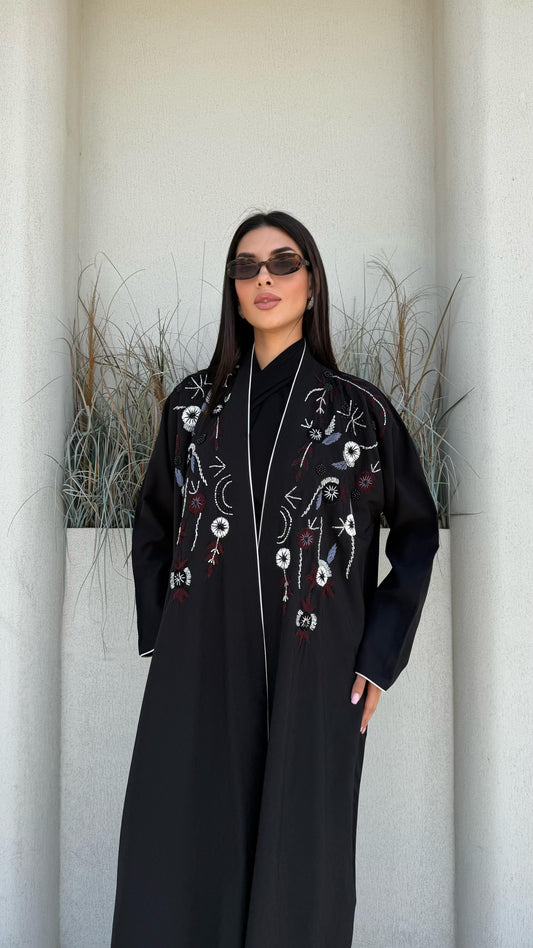 Abaya - Black x floral embroidery