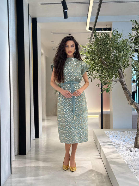 Jelwa Straight Cut Dress-greyish blue