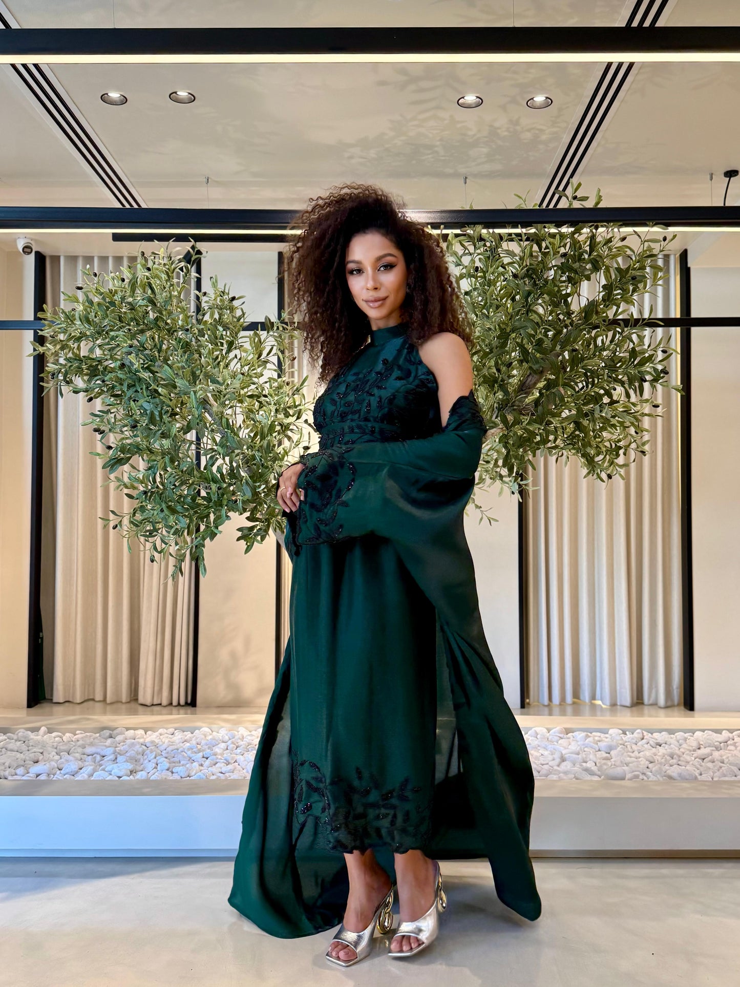 Two piece Jelwa Bisht Set - Dark Green x Black embellishment