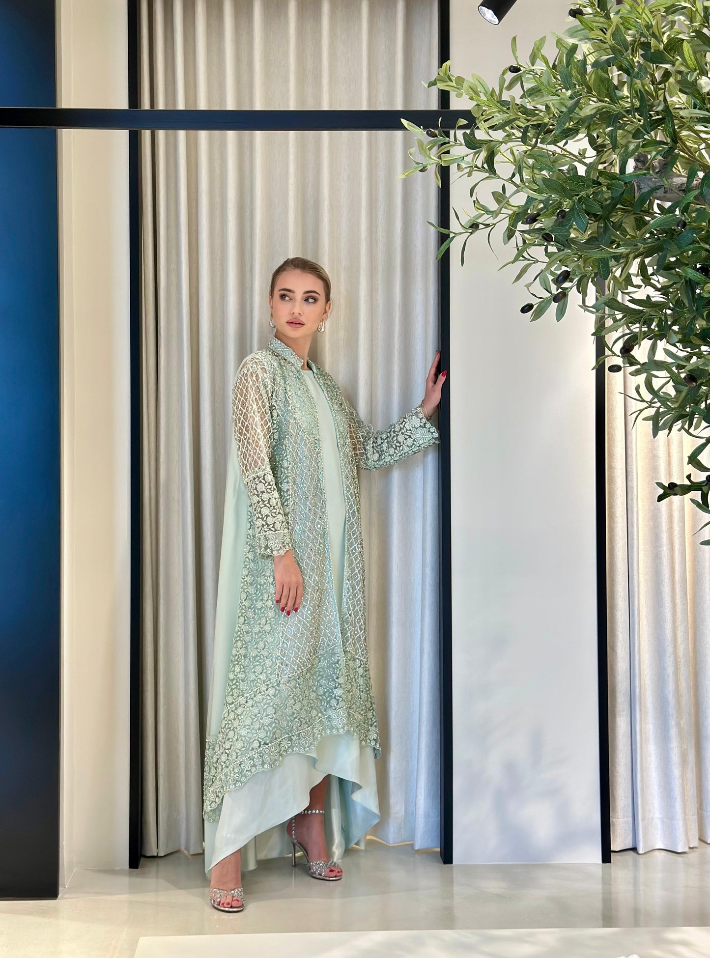 Jelwa two piece mirrors Kaftan - Light Green