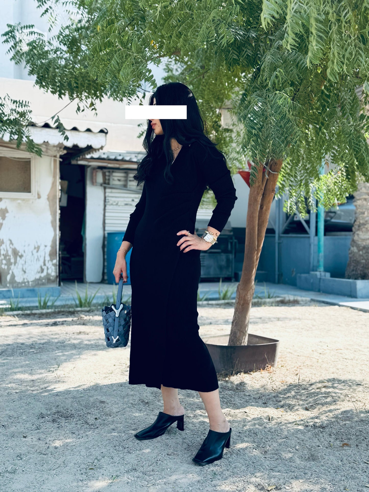 Winter Dress  - Draped wool Black