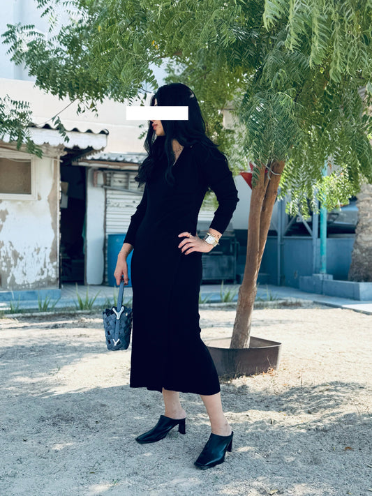 Winter Dress  - Draped wool Black