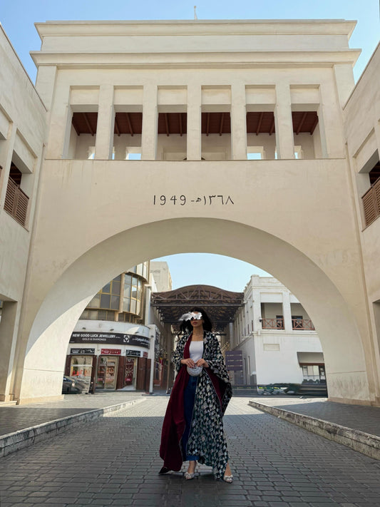 Velvet Poncho - Green x Maroon x silver Embellishments