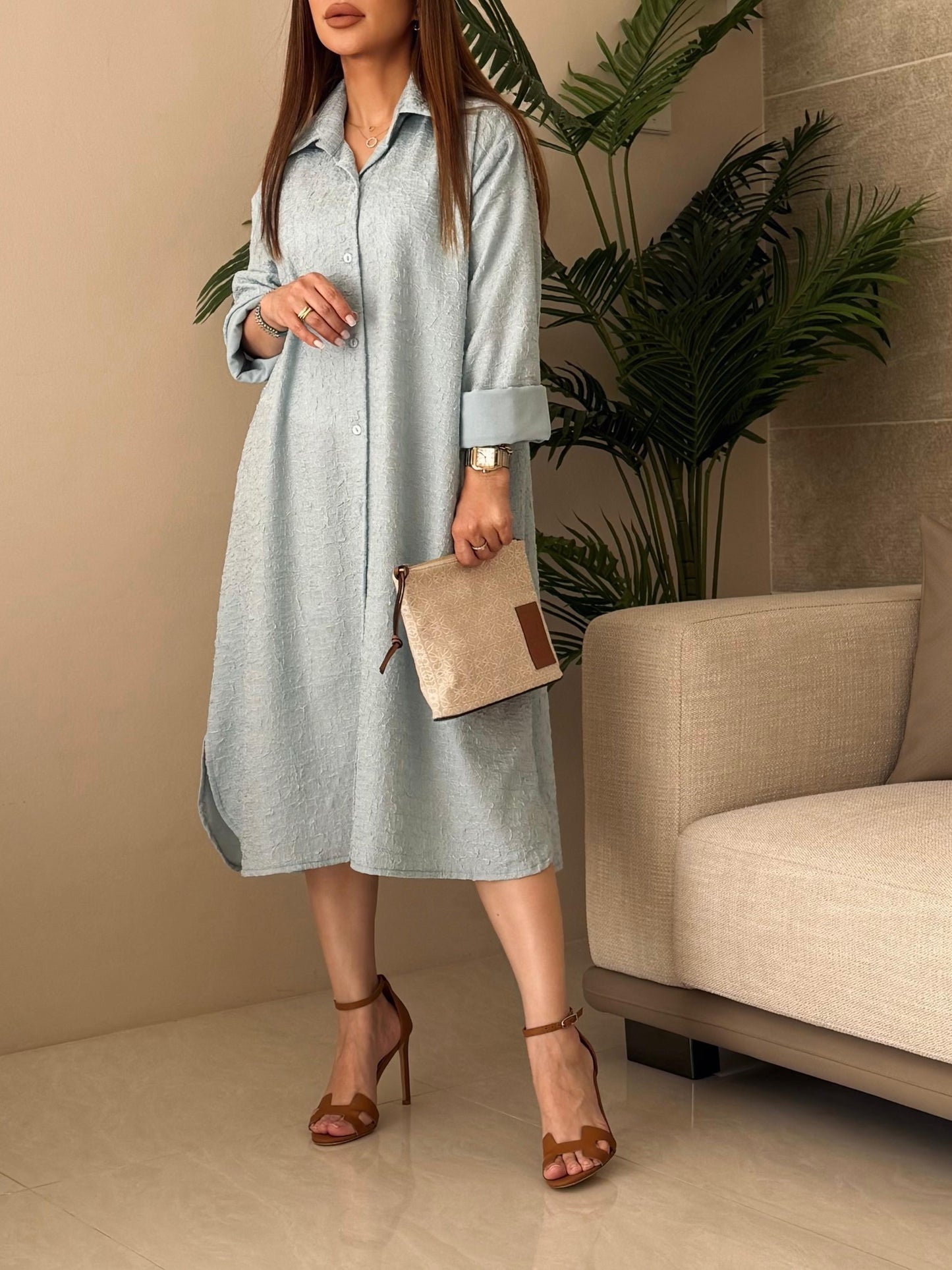 Pastel Summer Shirt Kaftan - Baby Blue