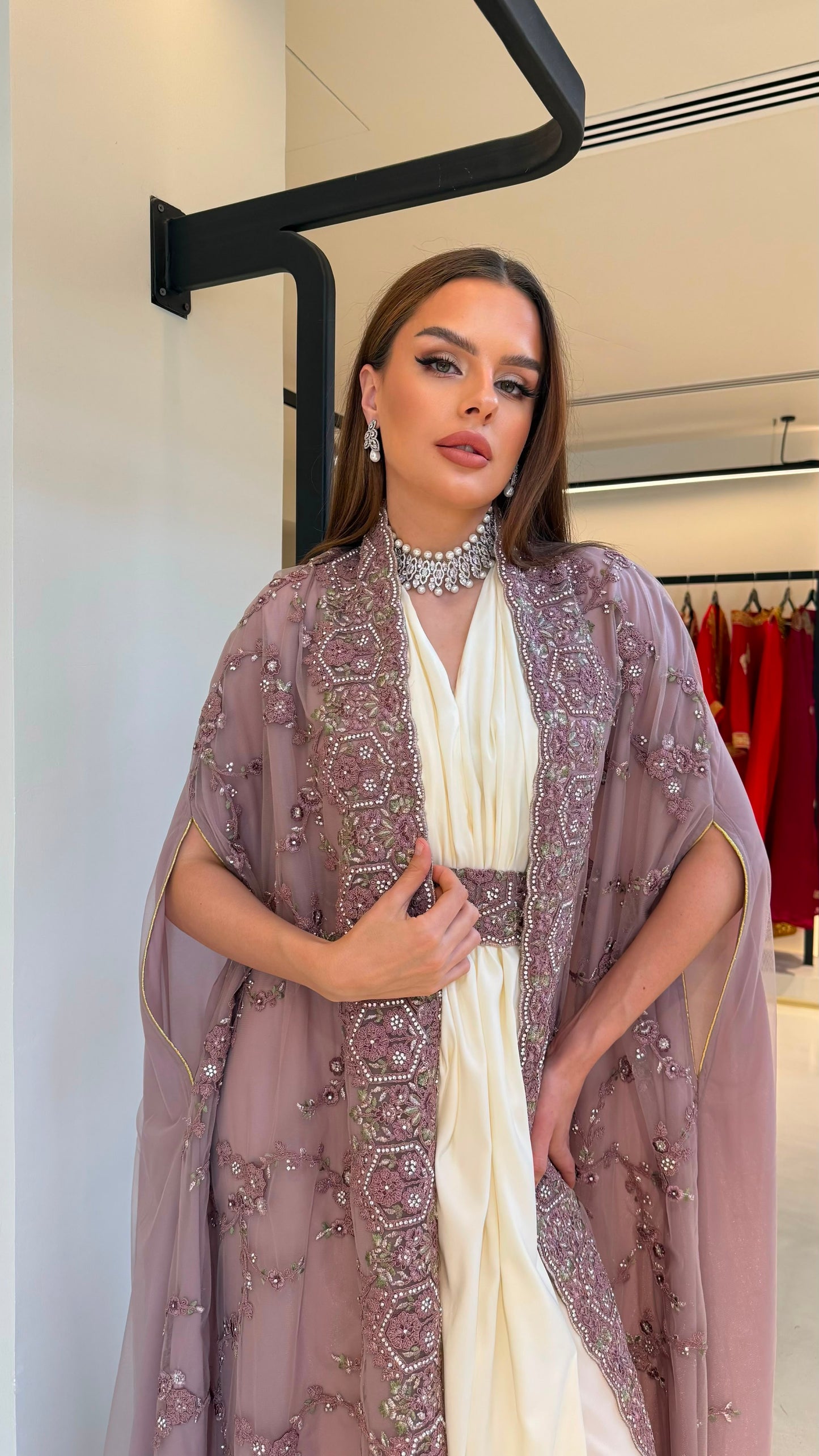 Cape Bisht Jelwa kaftan - Dark Rose