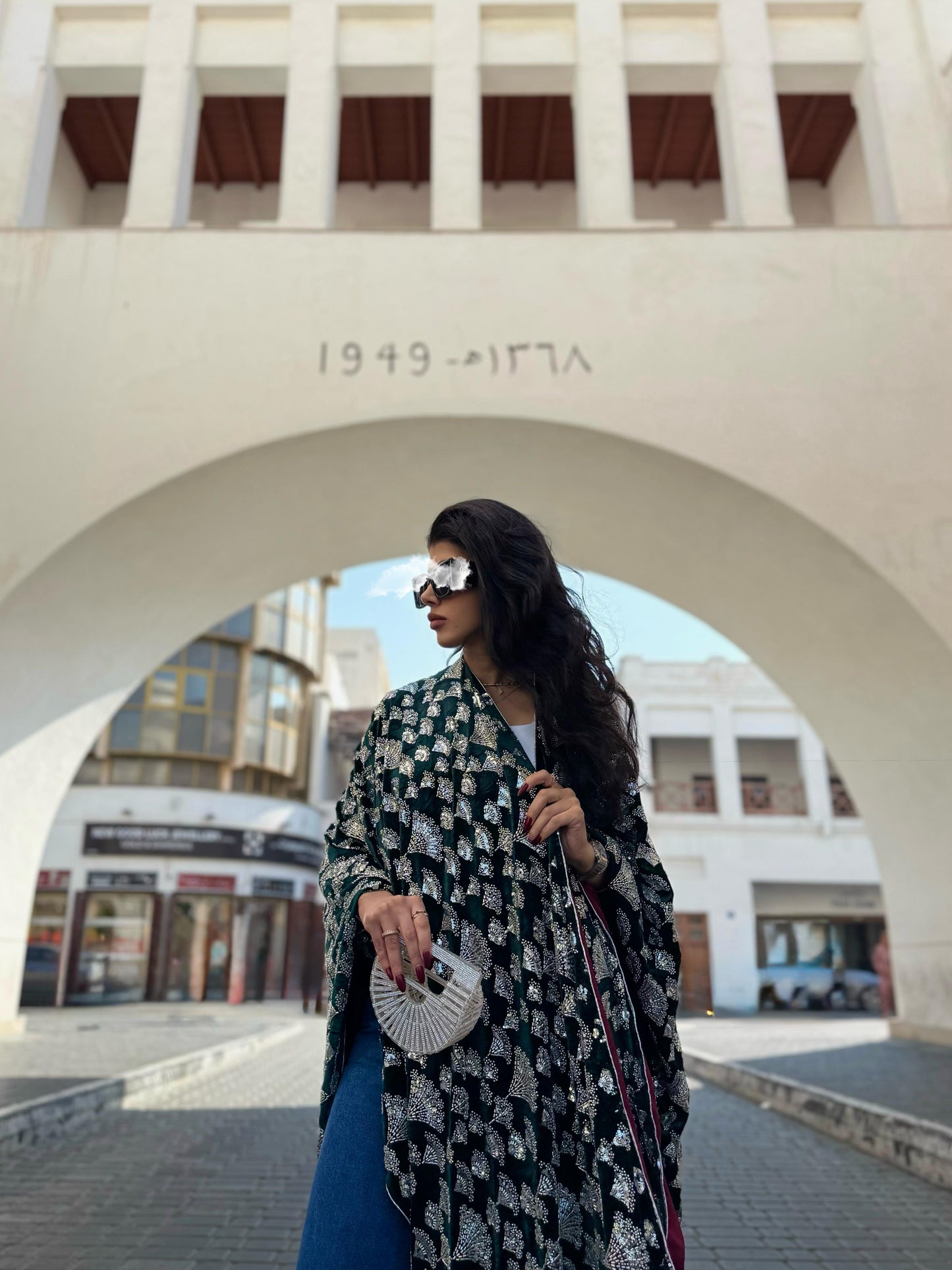 Velvet Poncho - Green x Maroon x silver Embellishments