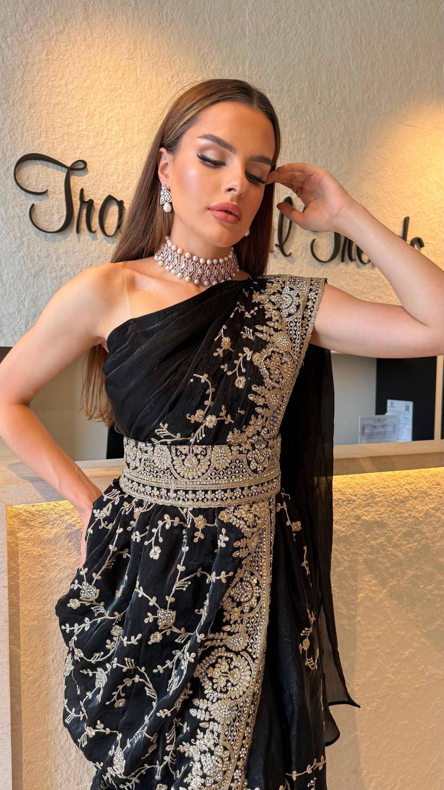 Draped Jelwa one shoulder Dress- Black