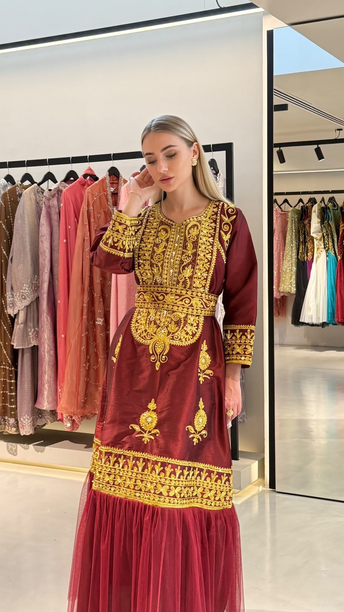 Nashel Jelwa Dress - Maroon  x Gold