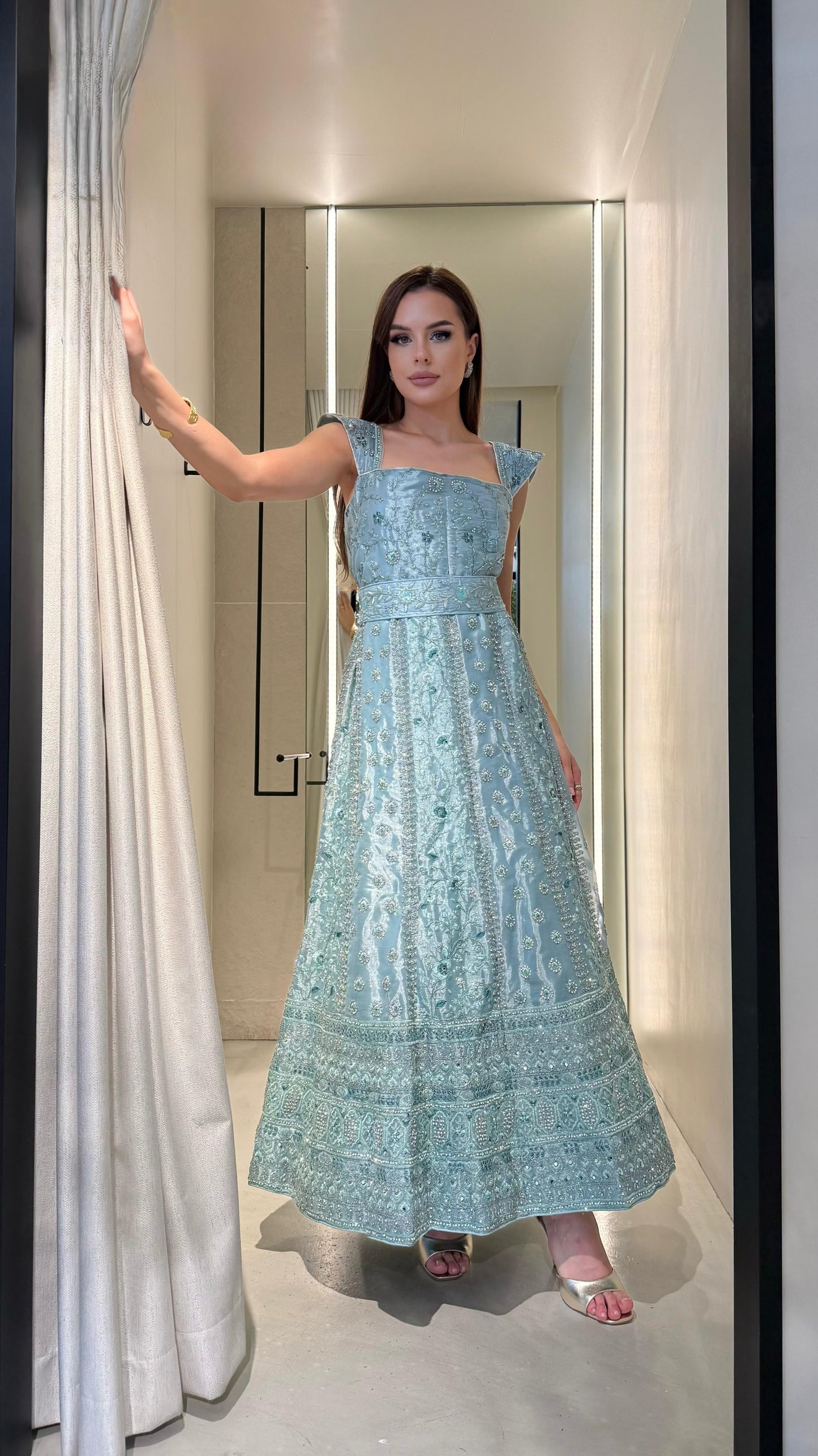 Long Jelwa bridal Dress  - Bluish Grey