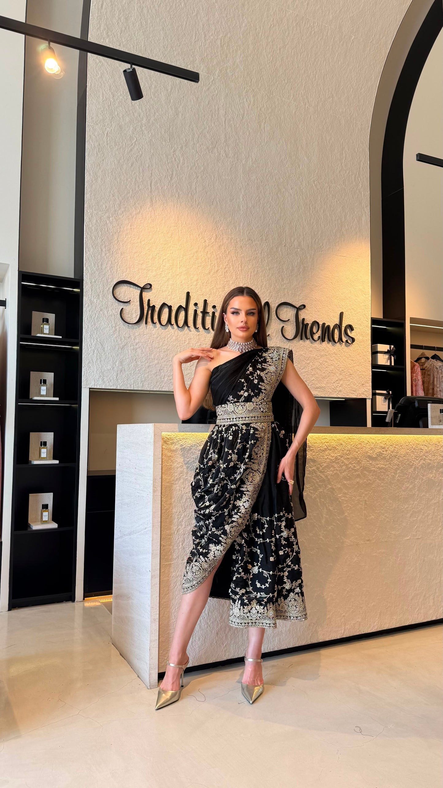 Draped Jelwa one shoulder Dress- Black