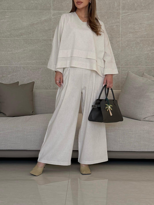 The linen Double Layer Set- Vanilla