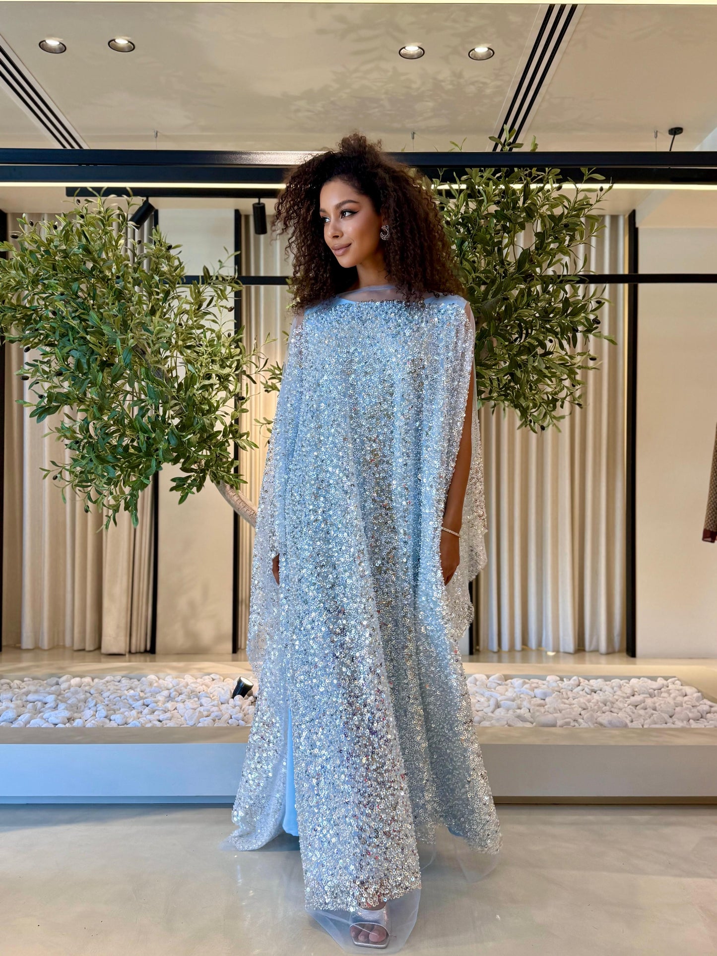 Jelwa Pearls Poncho- Sky Blue