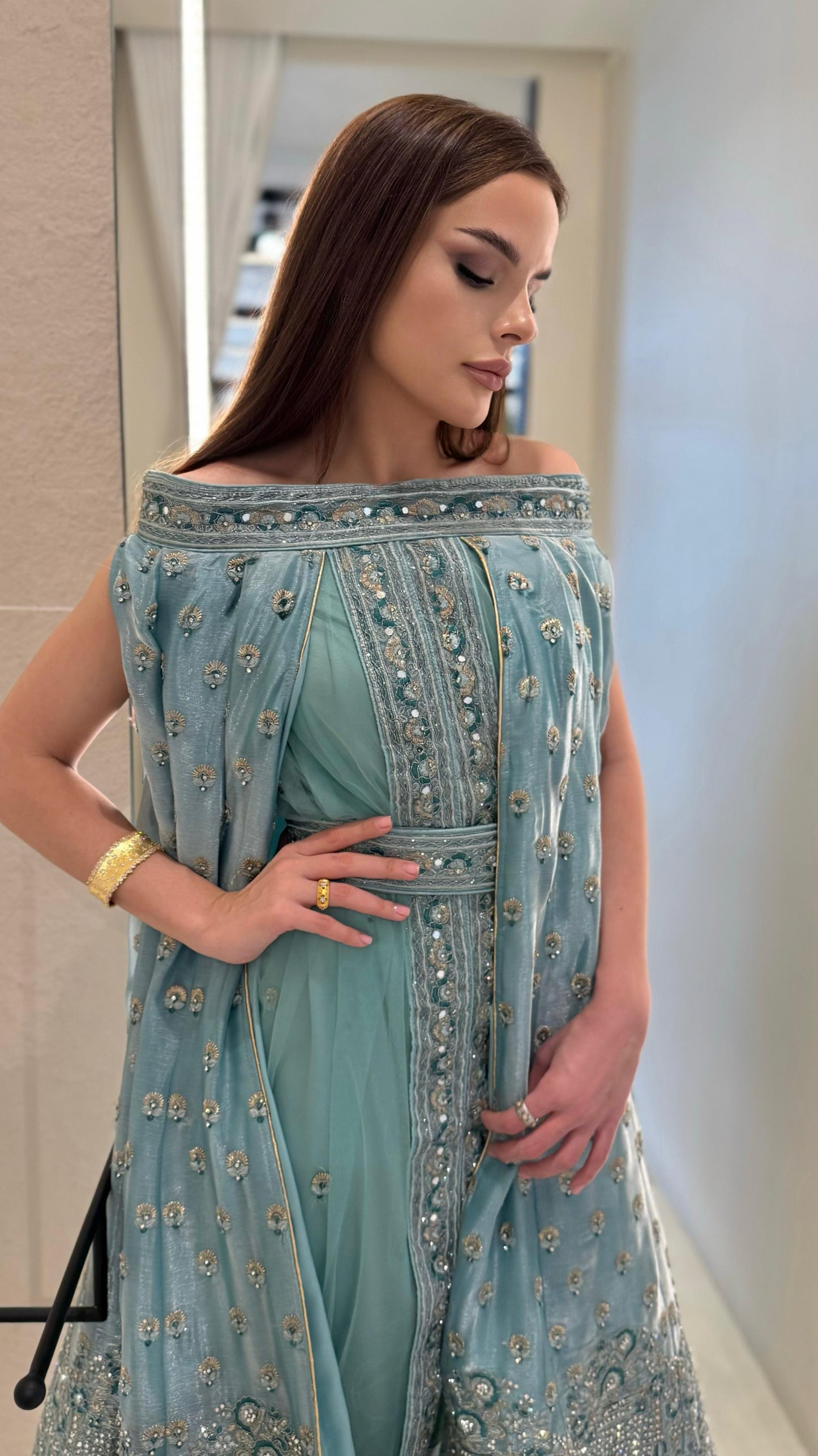 Off shoulder Jelwa Dress- light blue