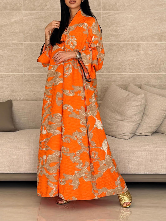 Bold Summer Prints Kaftan - Orange x Beige