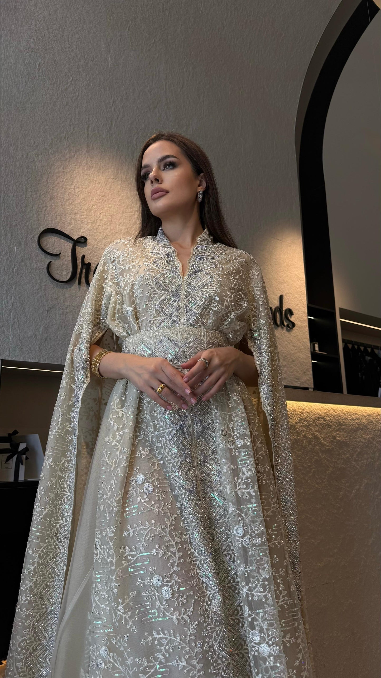 Jelwa Cape sleeves Kaftan - cream x crystals