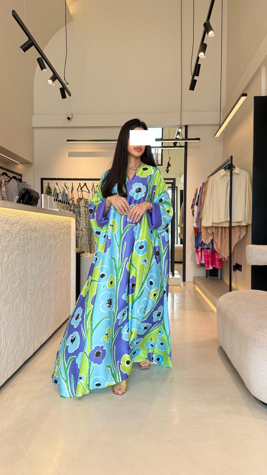 Summer floral kaftan  - Purple x Blue florals