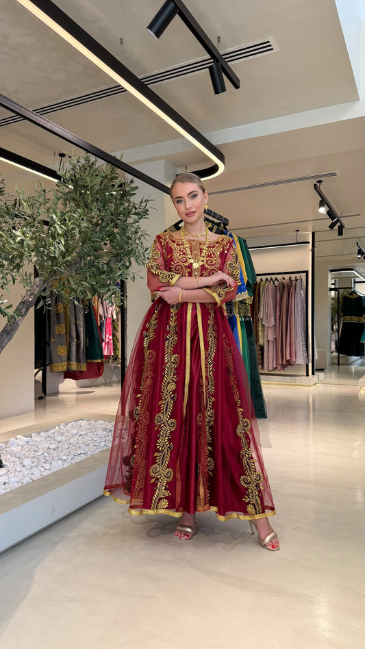 Nashel Jelwa Bridal Dress- Maroon x Pearls